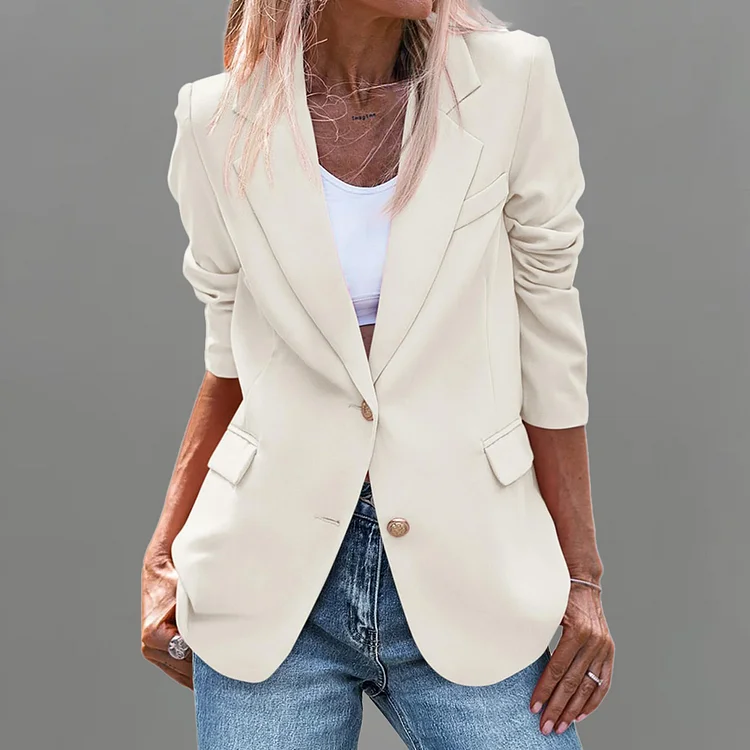Formal Notched Lapel Two Button Long Sleeve Solid Blazer
