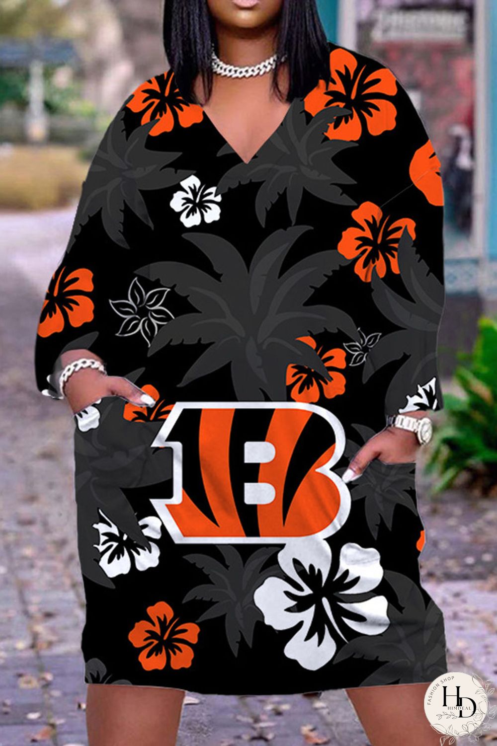 Black Yellow Casual Print Patchwork V Neck Straight Dresses