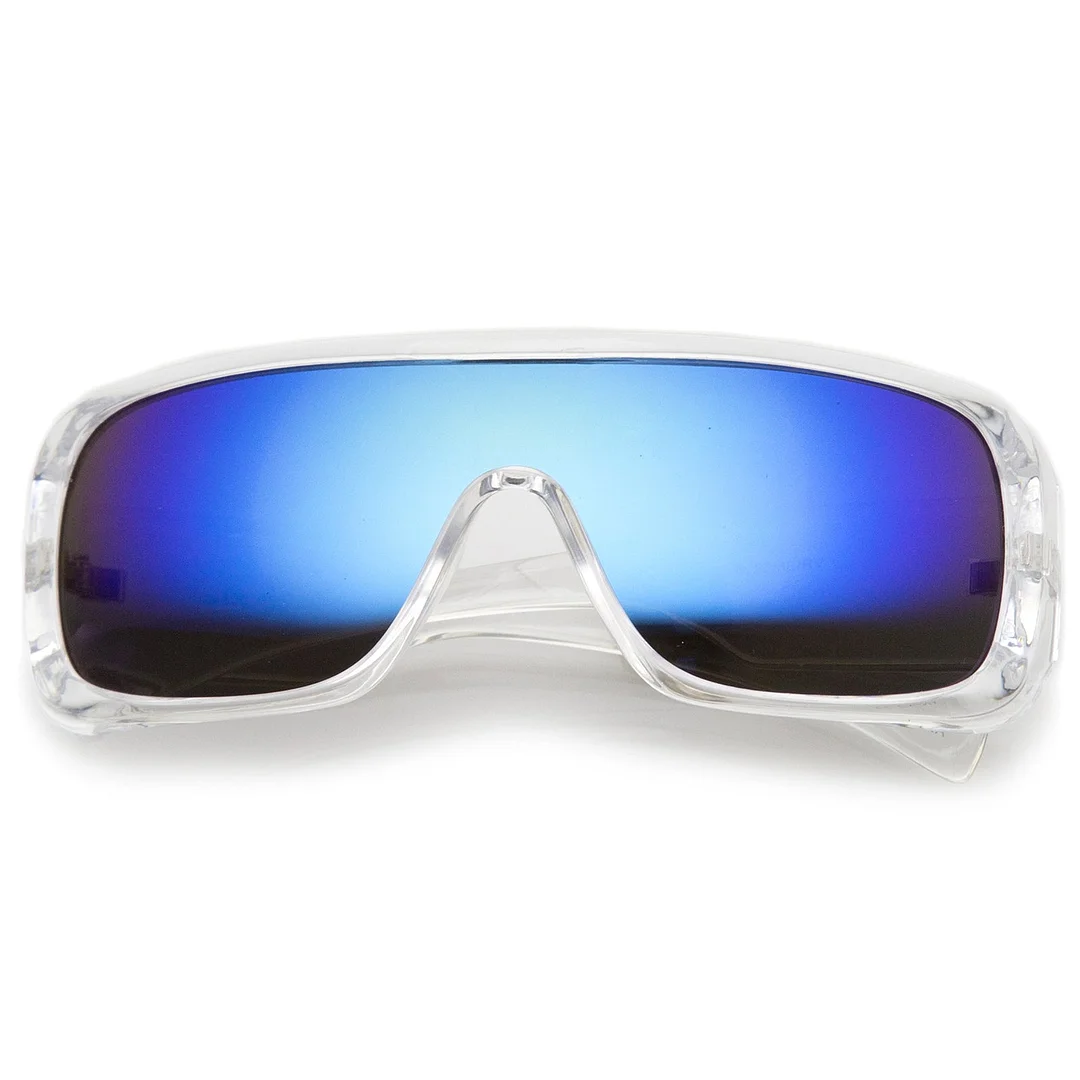 Men's Oversize Goggle Flat Top Mirror Mono Lens Shield glasses 60mm