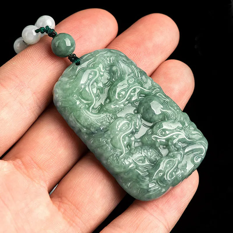 Chinese Zodiac Dragon Jade Abundance Necklace Bead String Pendant
