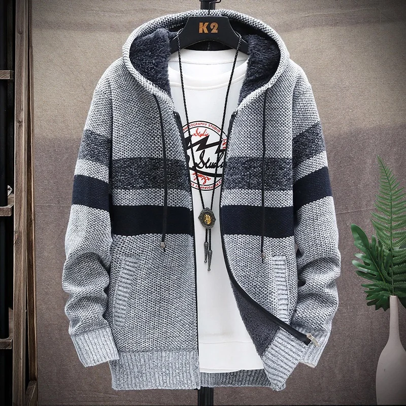 Men's Hooded Cardigan Knitted Jacket Thickened Sweater
