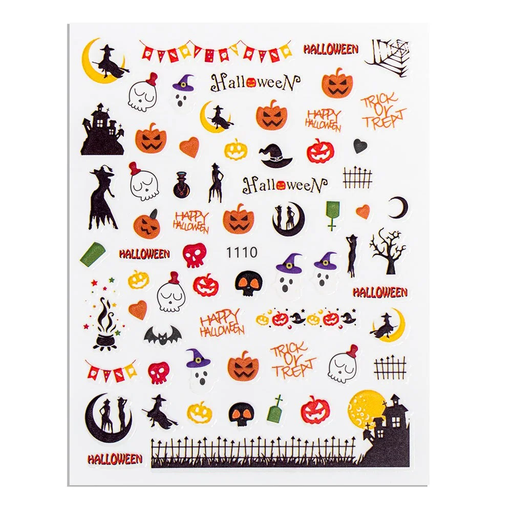 Halloween Theme Nail Art Stickers Slider Wraps Decals Pumpkin Lantern Skeleton Spider Vampire Manicure Tool Fingernail Decor-Nail Inspo