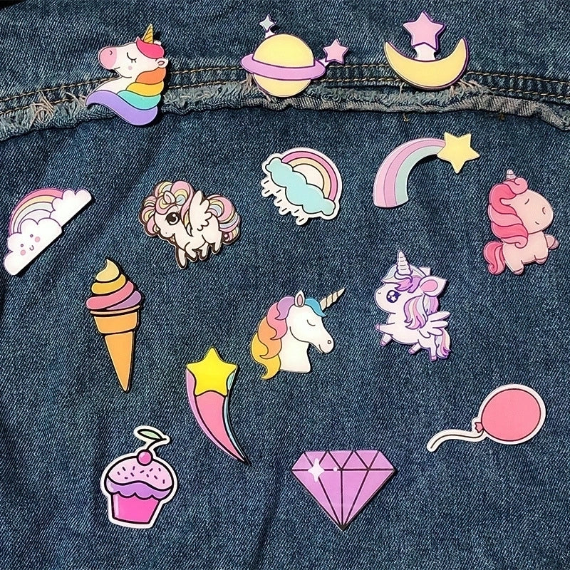 Cute Pin Rainbow Moon Unicorn Arylic Girl’S Brooches