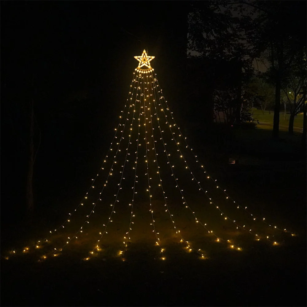 LED pentagram waterfall Christmas remote control hanging tree string lights
