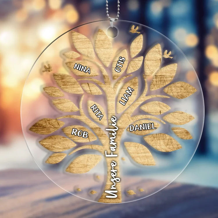 Kettenmachen Acryl Weihnachtsornament-Personalisierte 1-20 Namen Familienstammbaum Rund Ornament/Schlüsselanhänger mit Schlüsselring