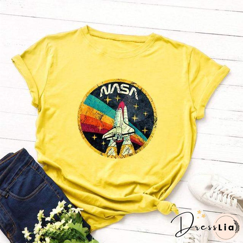 Summer Plus Size Shirt S-5XL New ROCKET Print TShirt Women 100%Cotton O Neck Short Sleeve Tees Casual Tops Woman TShirts