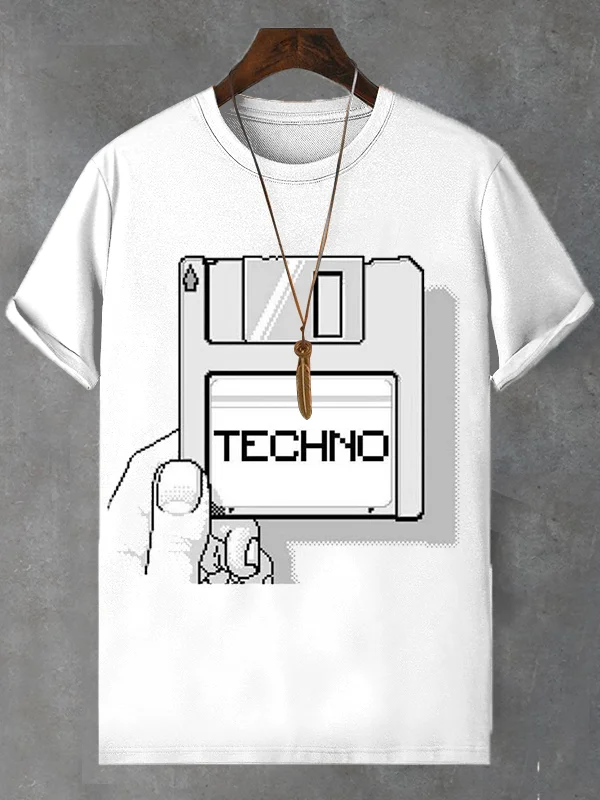 Men's Techno Music Art Print Cotton Casual T-Shirt