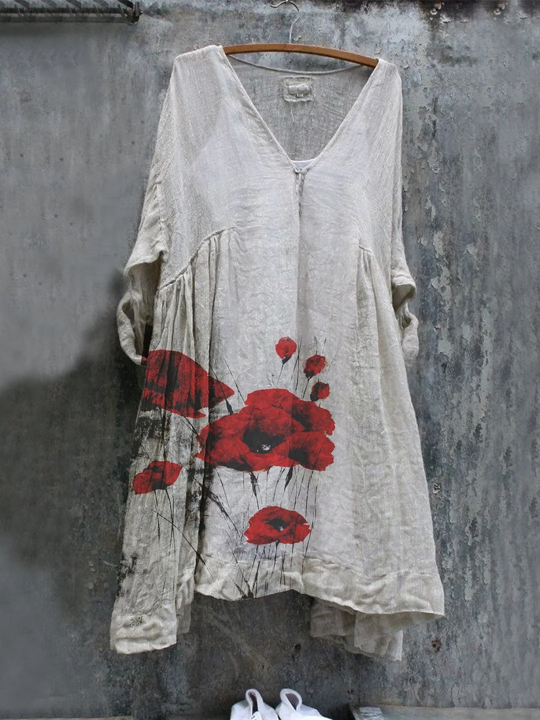 Casual 3/4 Sleeve Floral Cotton-Blend Weaving Dress