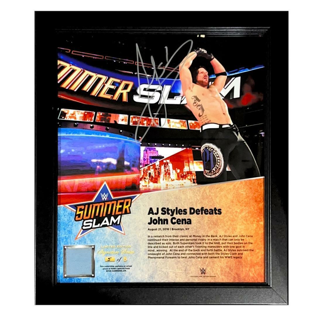 WWE AJ STYLES HAND SIGNED 15X17 SUMMERSLAM FRAMED PLAQUE WITH WWE COA LMTD 5/5