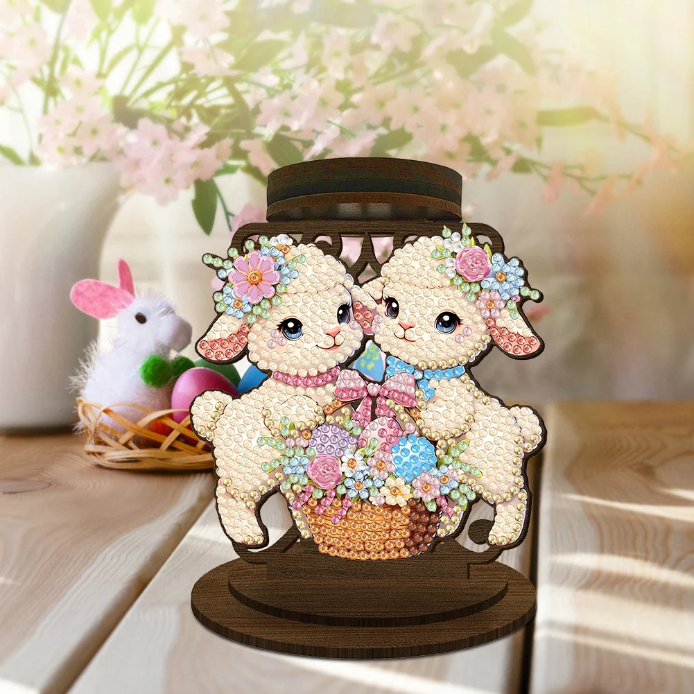 Easter Egg Lamb 5D DIY Diamond Painting Candle Holder Ornaments for Art Crafts
