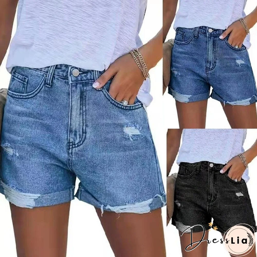 Women Summer Ripped Hole Denim Shorts Ripped Hole Casual Jeans Short Pants