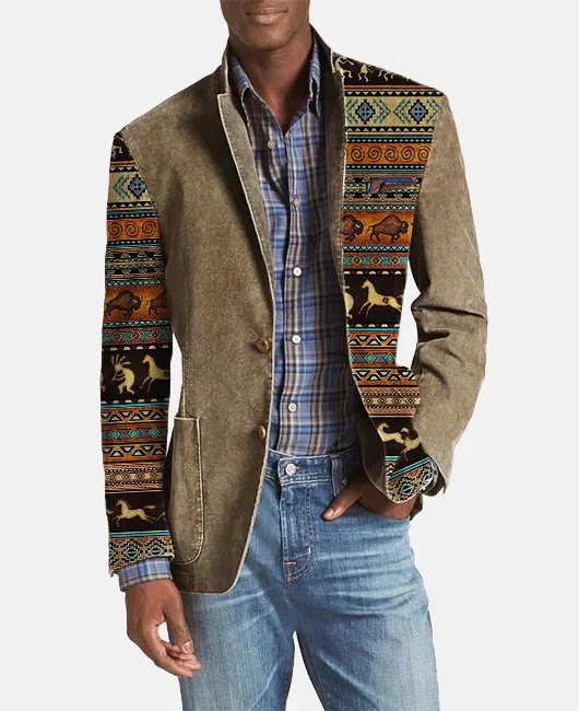 Okaywear Ethnic Animal Pattern Long Sleeve Colorblock Jackets Okaywear