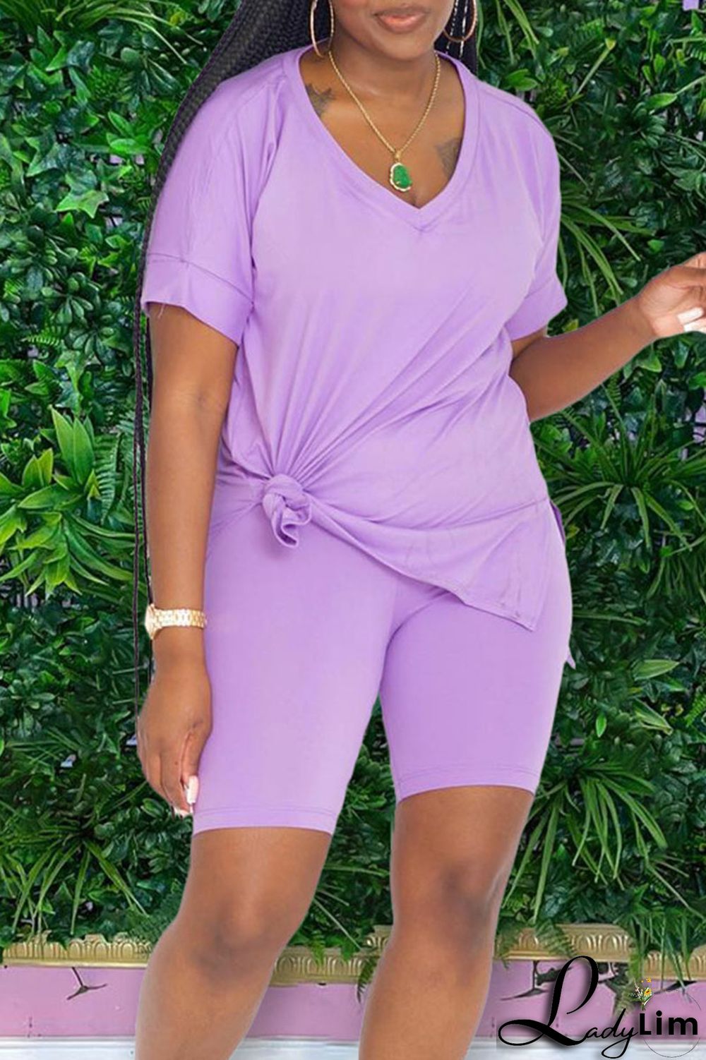 Yellow Casual Solid Patchwork V Neck Short Sleeve Two Pieces