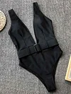 Belt Buckle Plain One Piece Swimsuit