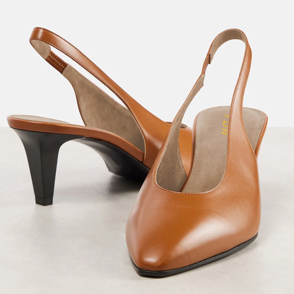 Pointed Toe Slingback Cone Heel Office Pumps Shoes in Brown