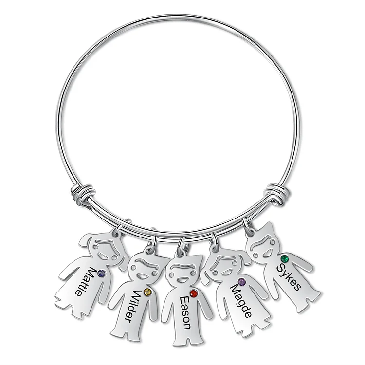 Kid Charm Bangle Bracelet with 5 Birthstones Gift for Mother