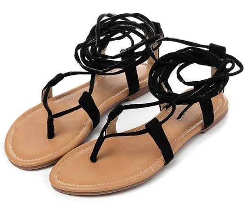 Eilyken Summer Roman Sandals  Multiple Cross-Strap tall knee high Bondage Thong Nubuck Women Sandals Flip flops Black Apricot