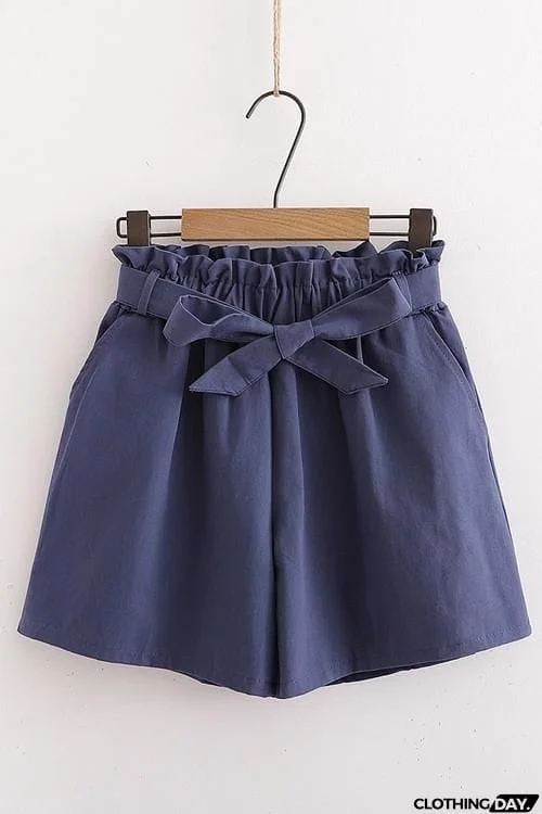 Bow Tie Elastic Waist Shorts