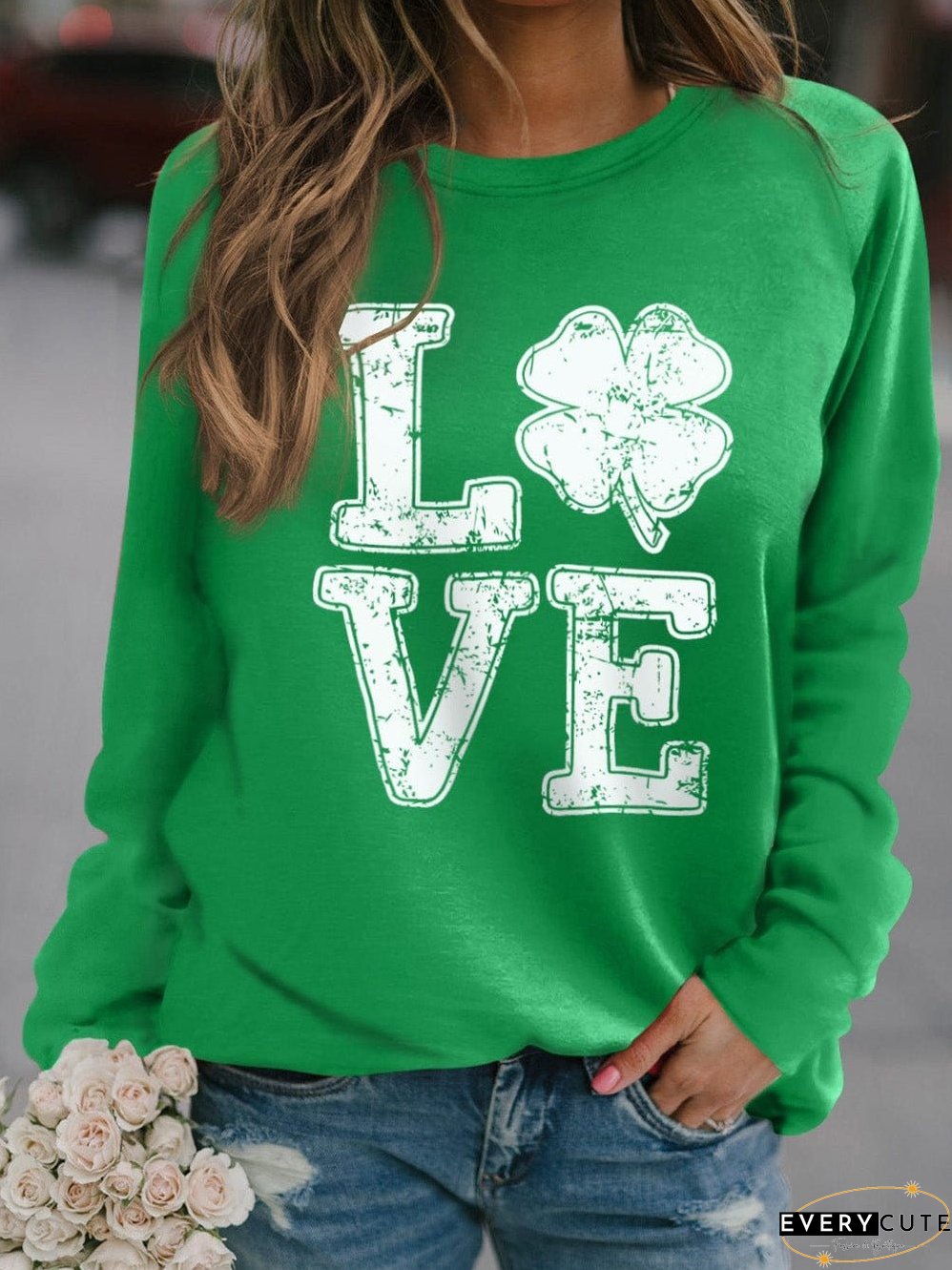 Lucky Clover LOVE Graphic Sweatshirt