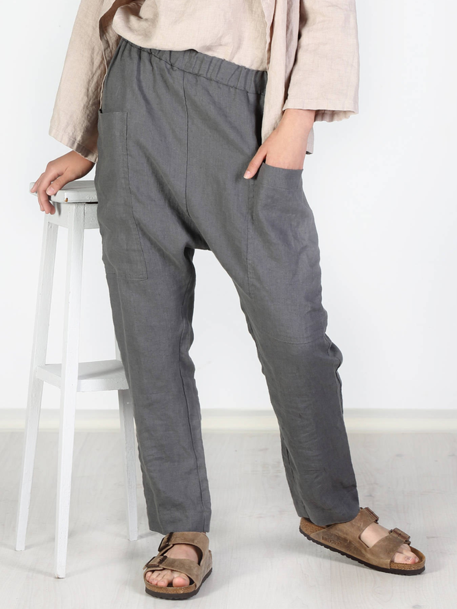 Casual Pockets Solid Pants