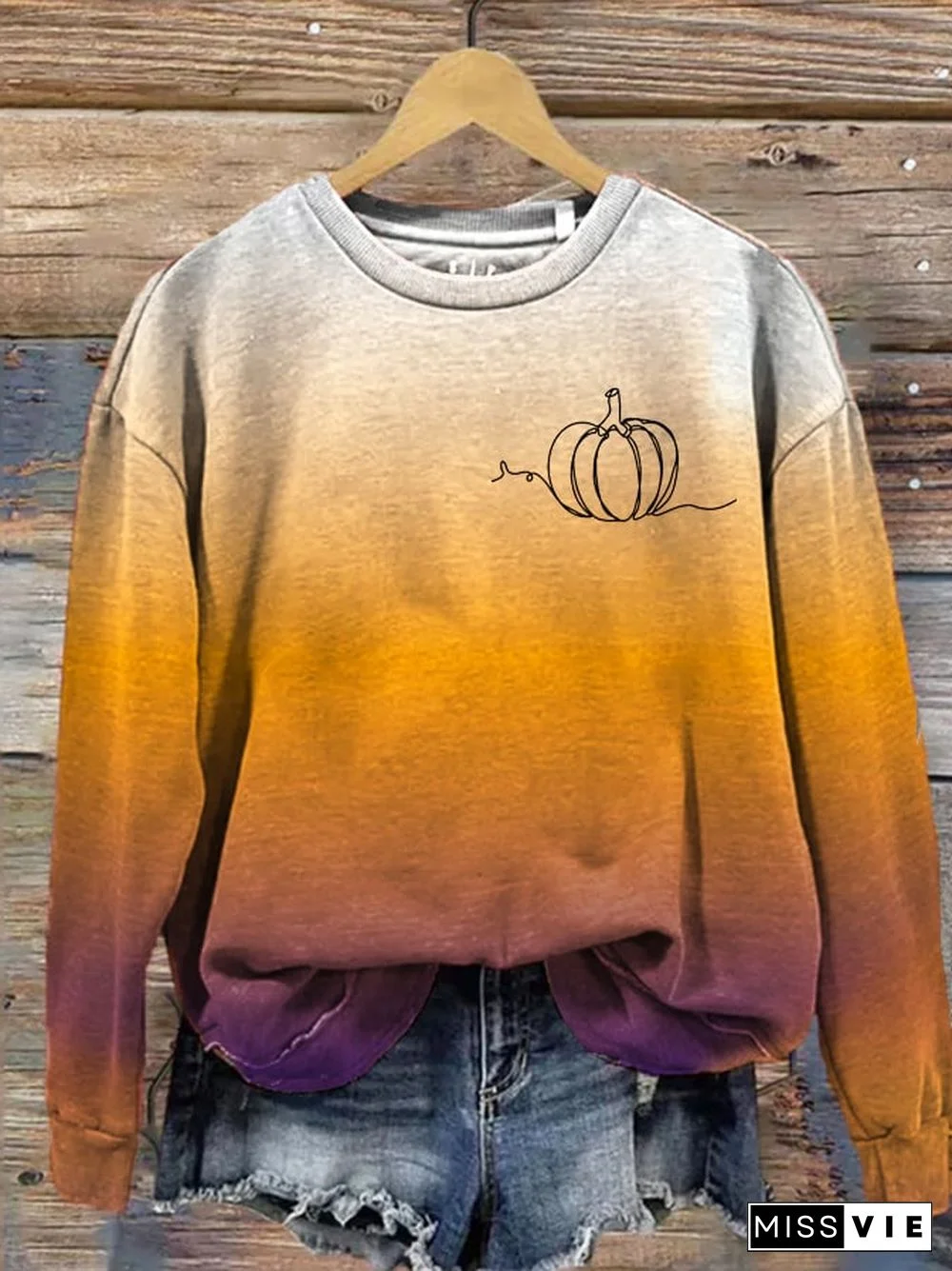 Vintage Pumpkin Print Long Sleeve Sweatshirt