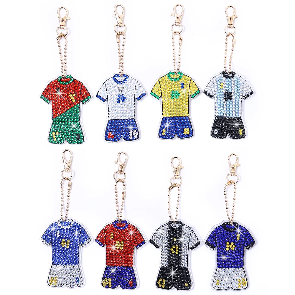 8pcs 5D Diamond Painting Kit Keychain DIY Football Uniform Shape Hanging Pendant