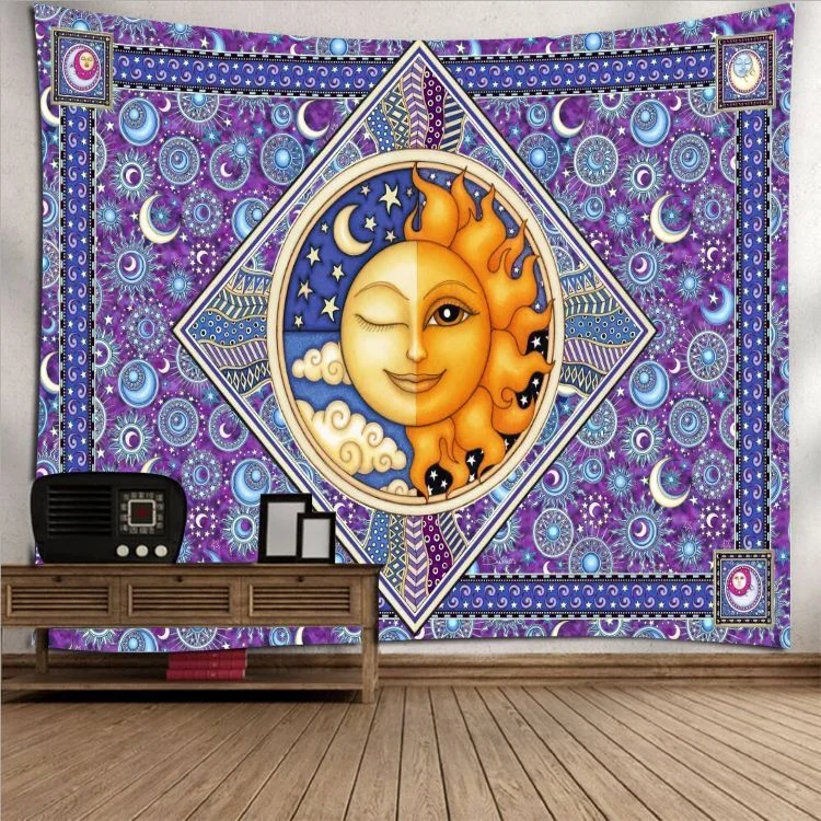 Sun Moon Mandala Tapestry Wall Hanging Celestial Wall Tapestry Hippie Wall Carpets Dorm Decor Psychedelic Tapestry