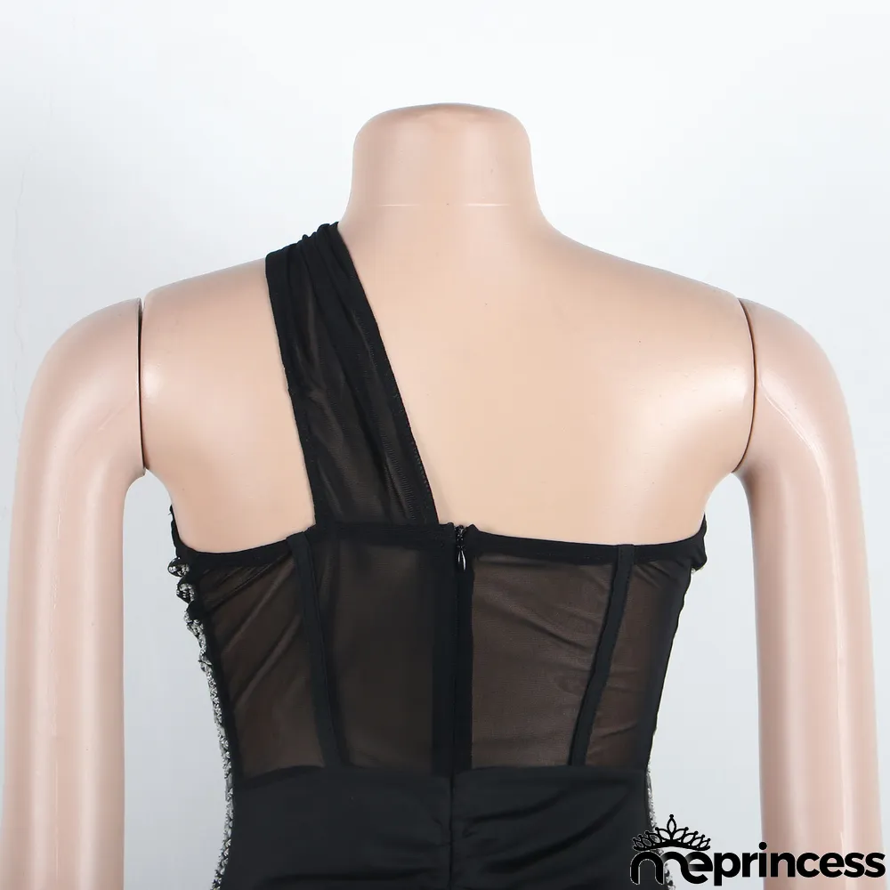 Sexy Slim Beaded Slash Shoulder Bodycon Dress