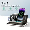 7 in 1 Charging Station with Clock, Wireless Charger with Night Light, Bluetooth TimeSync Temperature,30W Fast Charger for iPhone 15/14/13/12/11 * 2pcs & Earbuds & iWatch