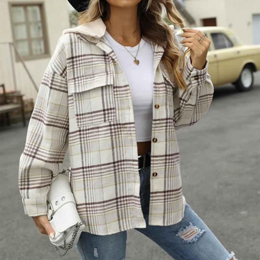 Smiledeer New autumn hooded long-sleeved plaid jacket