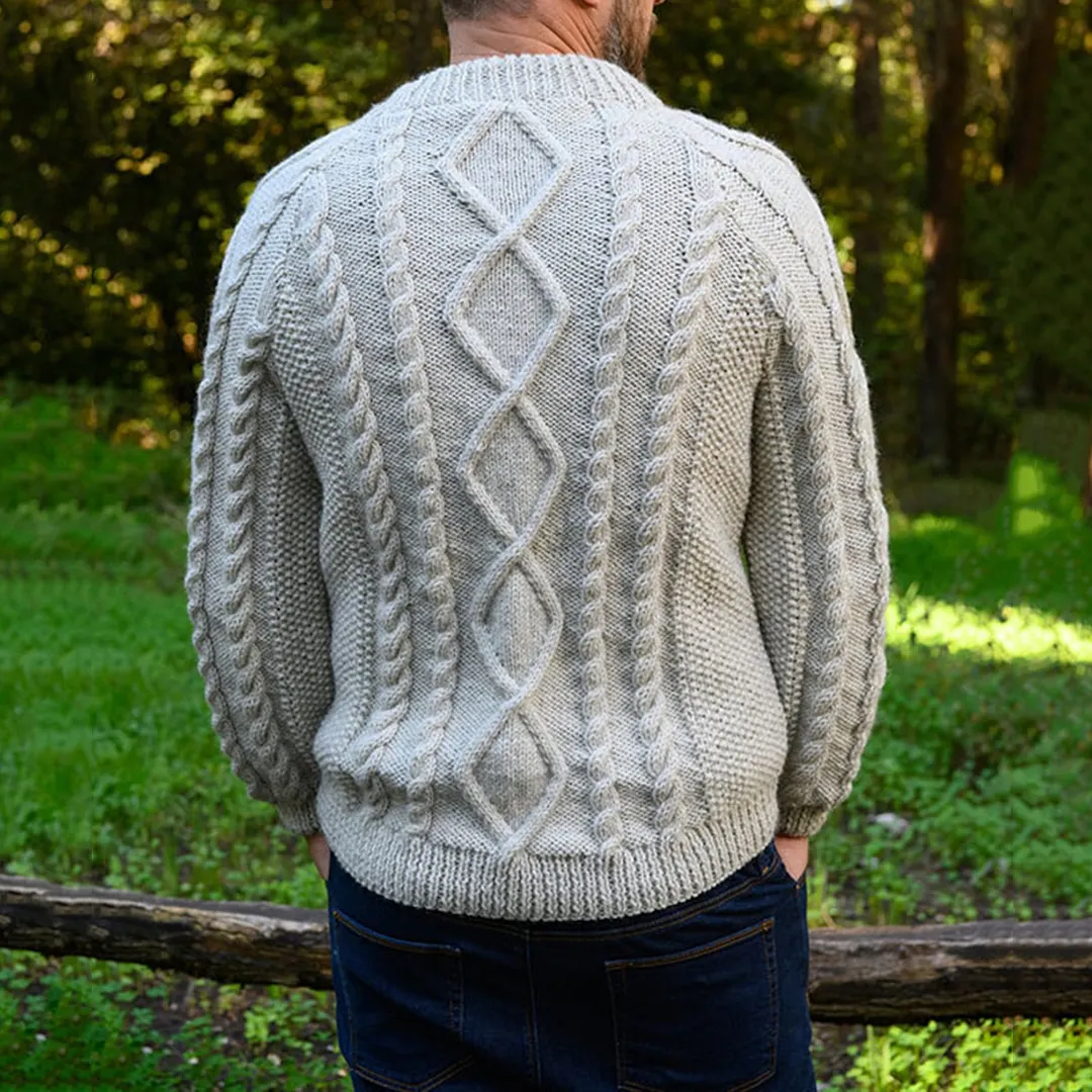 Men'S Aran Knitted Patterned Pullover Sweater