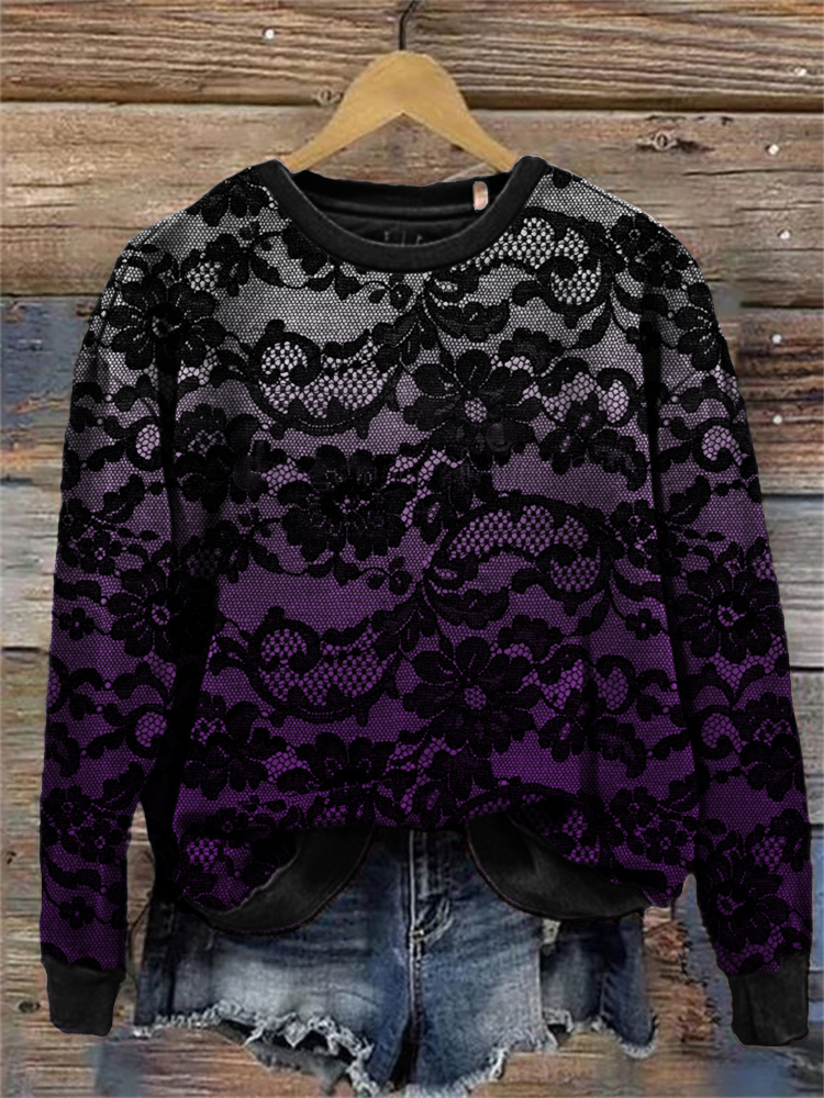 Dark Floral Lace Art Gradient Sweatshirt wearshes