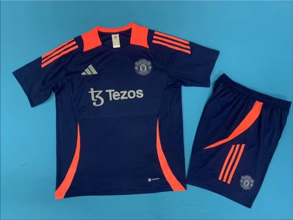 24/25 Manchester United Training Kit Short Sleeve Blue Soccer Jersey Thai Quality