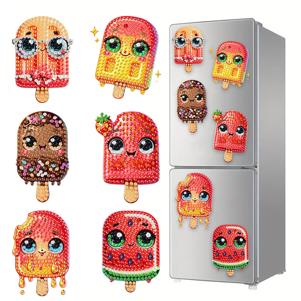6Pcs Acrylic Popsicle DIY Diamond Painting Fridge Stickers for Home Decor