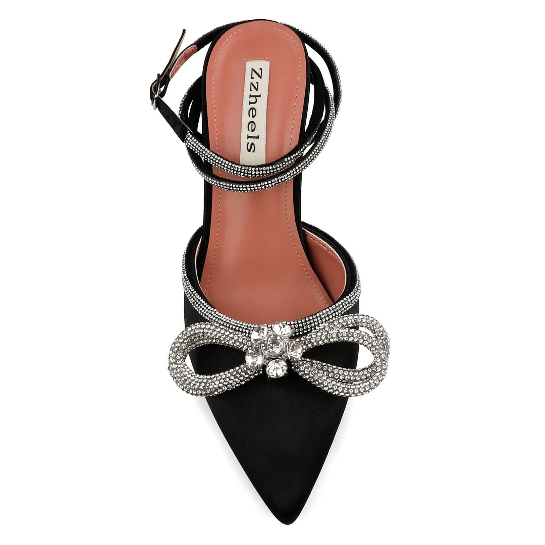 9.5cm/3.74 Double Bow Crystallized High Pums Pointed Toe Strappy Transparent Sandals Wedding Shoes