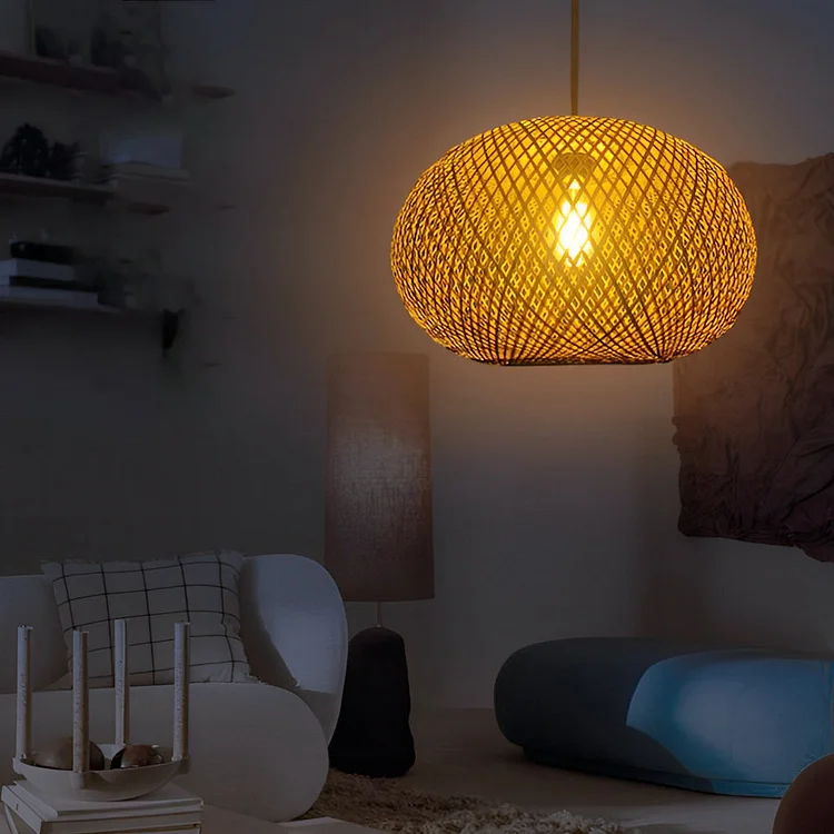 Round Creative Handmade Bamboo Rattan Modern Chandelier Pendant Lights - Appledas