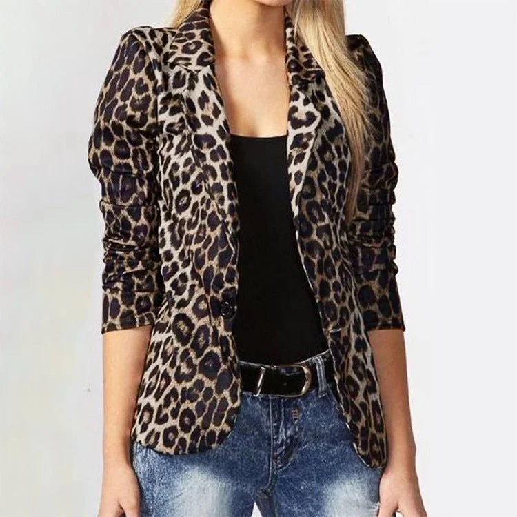 Woman Leopard Print Small Blazer