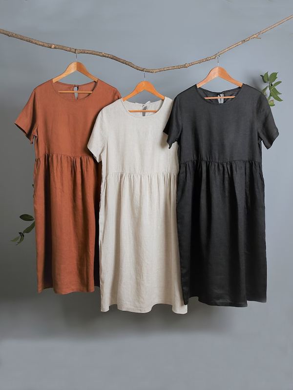 Round Neck Casual Simple Cotton and Linen Women's Dress tjj Shicloths