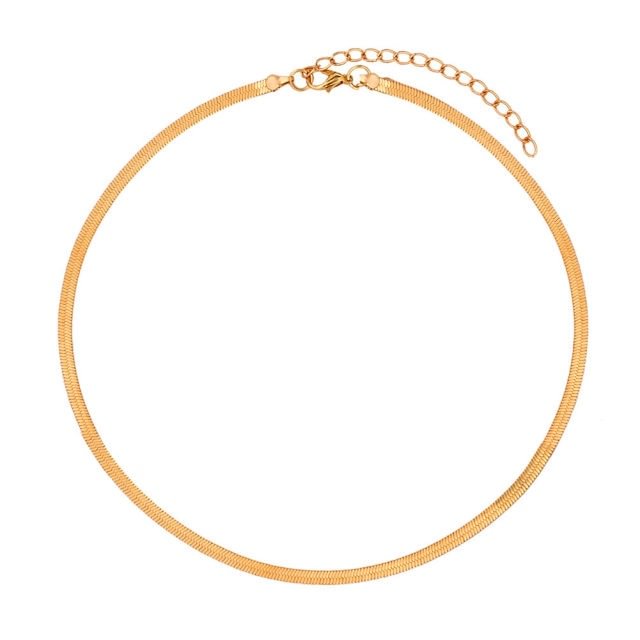 YOY-Gold Color Flat Snake Link Chain Choker Necklace