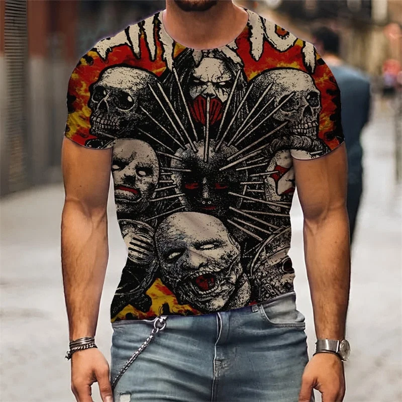 Aonga Halloween 2022New Summer 3D T-Shirt Men Clothing Breathable SLIPKNOT Short Sleeve Fashion O-Neck Street Wear Cool Customizable 110-6XL