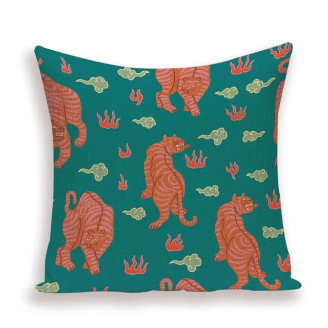 Linen Pillow Case - Tiger