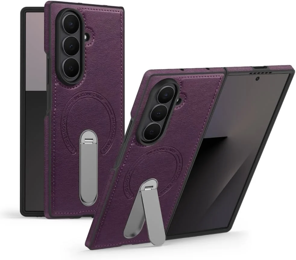 360 Rotae Kickstand Leather Case for Samsung Galaxy Z Fold 7 6 5 4 3 5G Magnetic Heavy Duty Cover, Military Shockproof Cases 