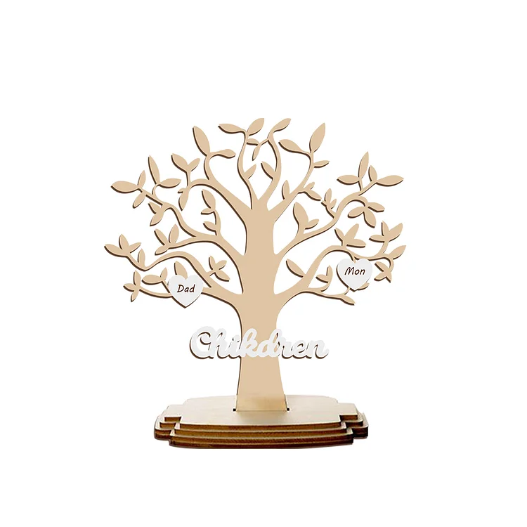 Abalorio de madera 2 nombres personalizados con texto Árbol de la vida Árbol genealógico