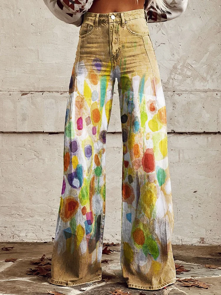 Women's Vintage Print Casual Wide Leg Pants