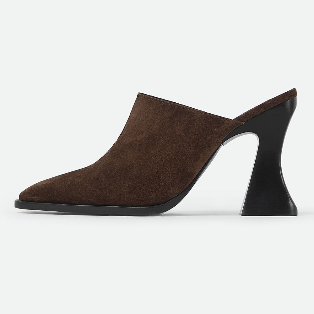 Brown Slip-On Round Toe Sculptural Heel Mule Shoes for Women Nicepairs