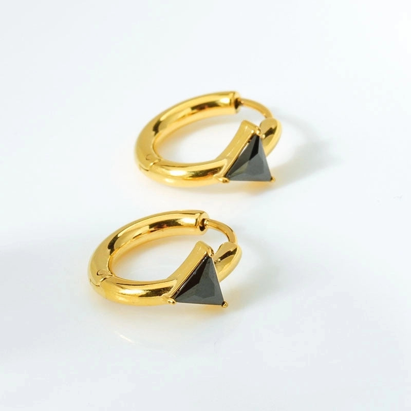 1 Pair Nordic Style Basic Classic Style Triangle Inlay Titanium Steel Zircon Hoop Earrings