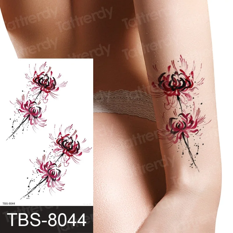 rose lotus flower temporary tattoo for women girls sexy body tattoo sticker girl tatouage temporaire femme back tatoo fake