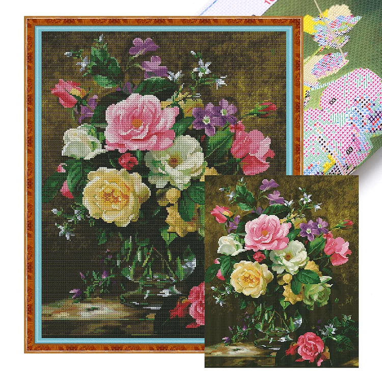 【Mona Lisa Brand】Famous Painting Vase With Roses 11CT Stamped Cross Stitch 54*65CM