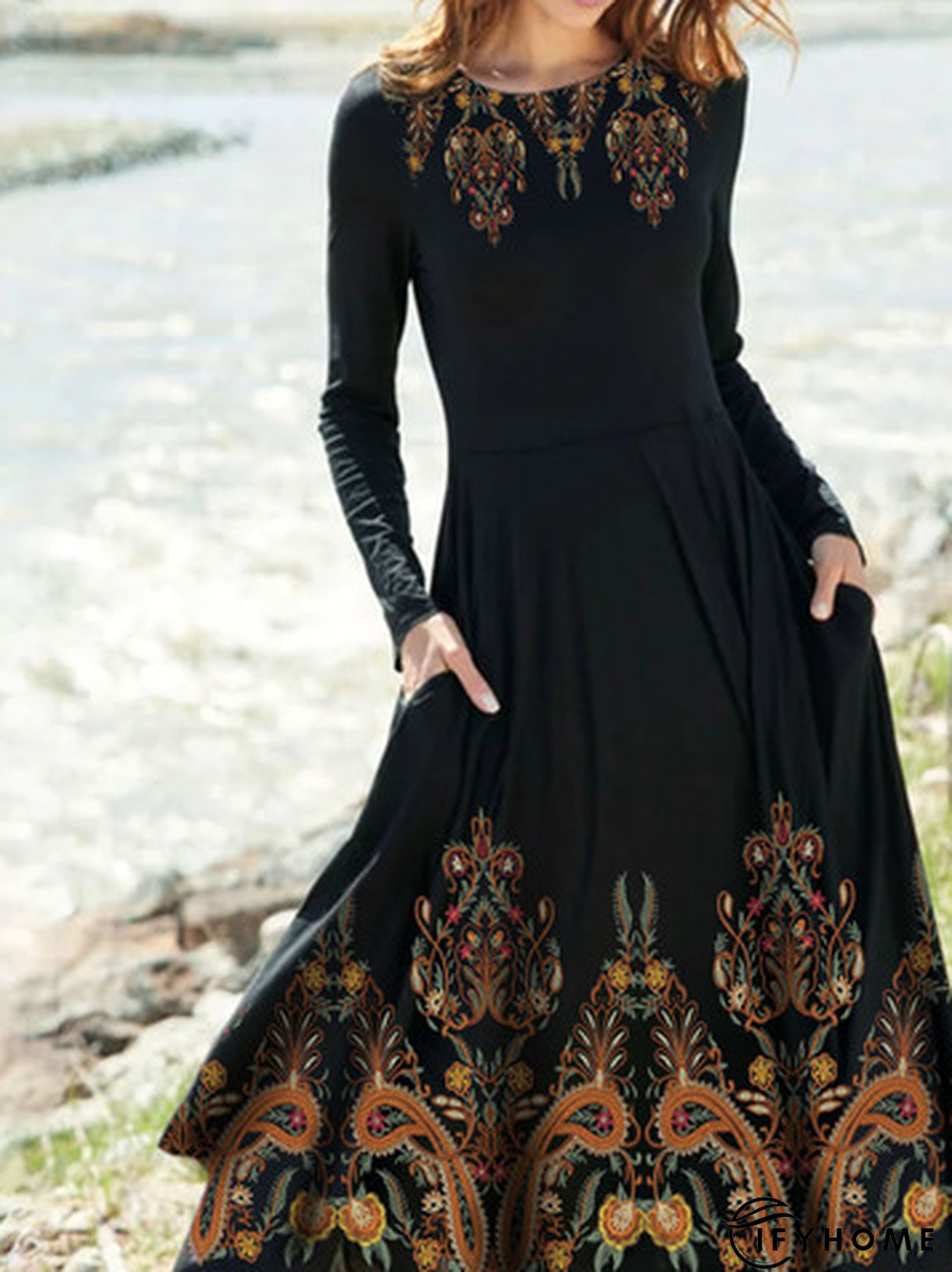 Loose Ethnic Crew Neck Dress | IFYHOME