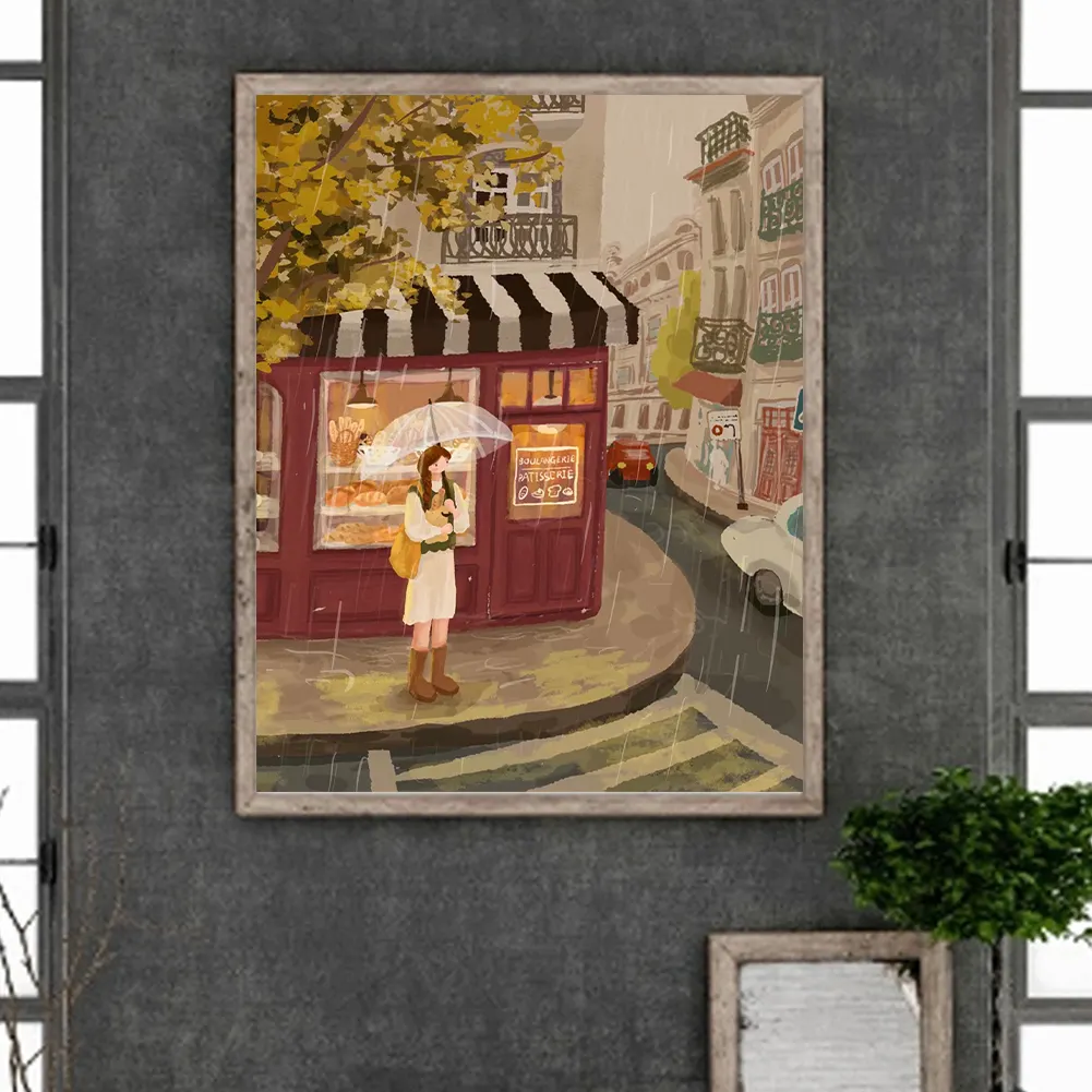 Full Round Diamond Painting 40*50cm - Healing Stick Figure Girl Rainy Day